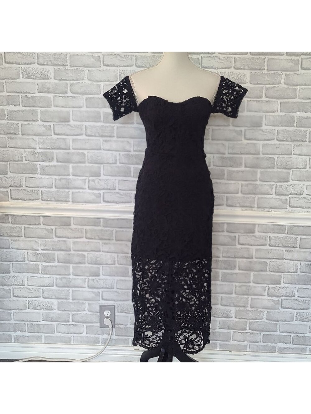 J.O.A. Off the Shoulder Black Lace Midi Dress LBD Whimsigoth Classic NEW Small